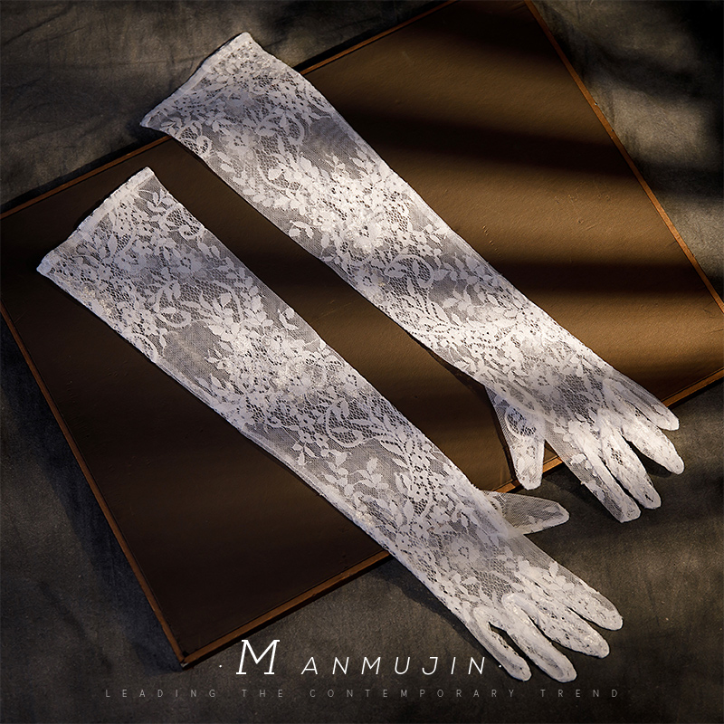 新娘婚纱礼服配饰蕾丝手套结婚旅拍照写真造型法式白色长款手套薄 - 图2