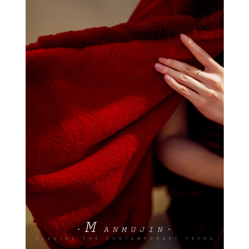 新娘结婚礼冬季大毛领加绒披肩斗篷 曼慕锦围巾/丝巾/披肩