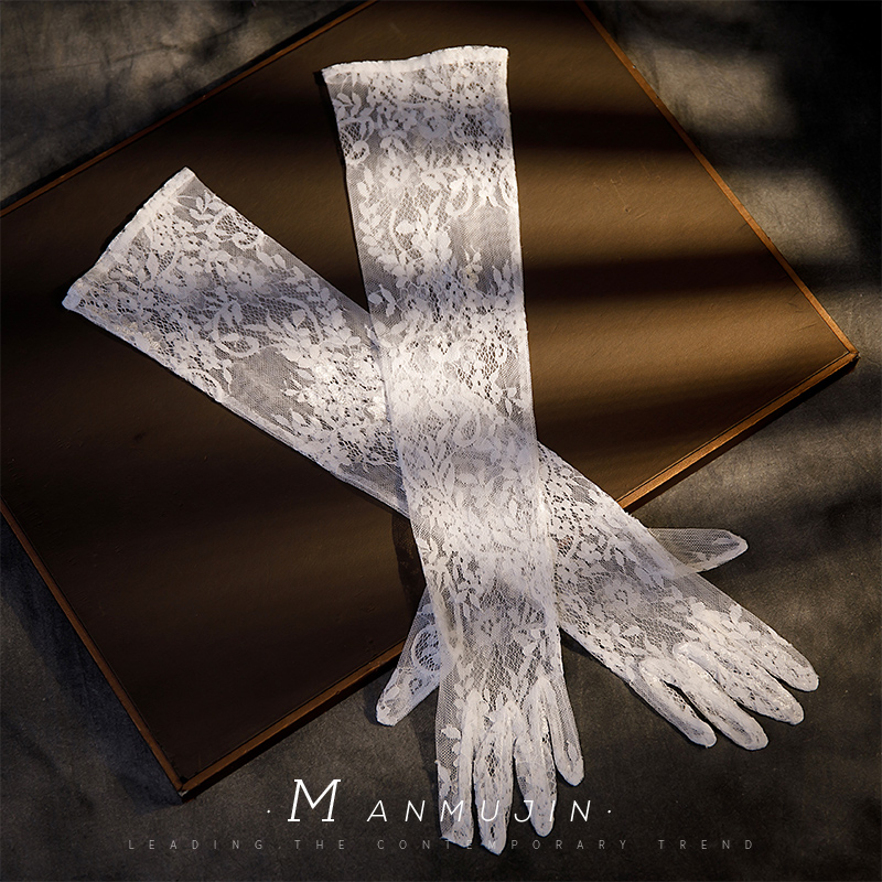 新娘婚纱礼服配饰蕾丝手套结婚旅拍照写真造型法式白色长款手套薄 - 图3