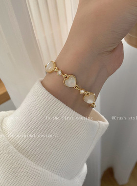 简约猫眼石爱心手链女ins时尚淑女个性新款可调节手饰批发