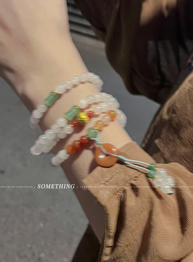 新中式金丝玉白色多圈手链