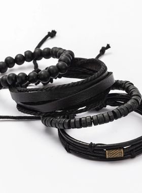 4PCS Fashion Vintage Multi-Layer Wooden Beads rendy Accessor