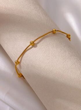 Stainless Steel Beaded Round Snake Chain Bracelets For Women