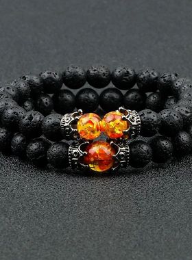 Black Lava Stone Crown Charm Tiger Eye Beads Bracelet For Me