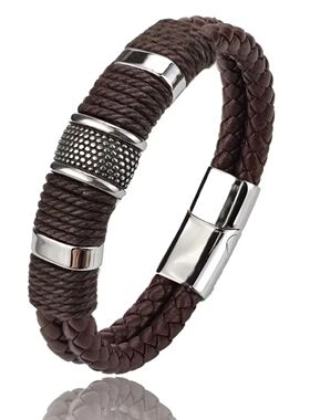 Charm Vintage Multilayer Brown Genuine Leather Men Bracelet