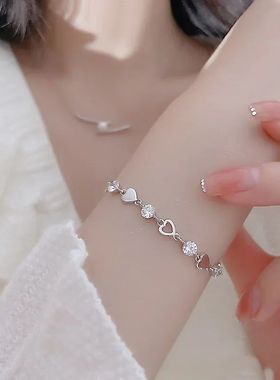 925 Sterling Silver Heart Shaped Bracelet For Women Retro Ko