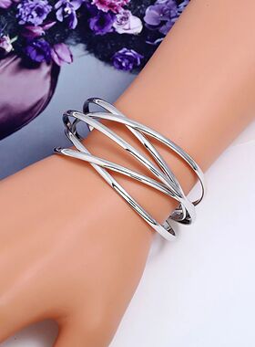 Punk Hollow Alloy Bangles for Women Gold Silver Color Cuff B