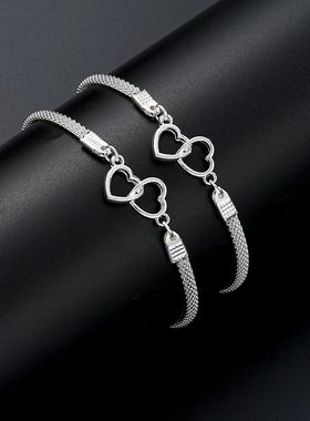 2 Pcs Set Love Heart Couple Bracelets for Women Men Silver C