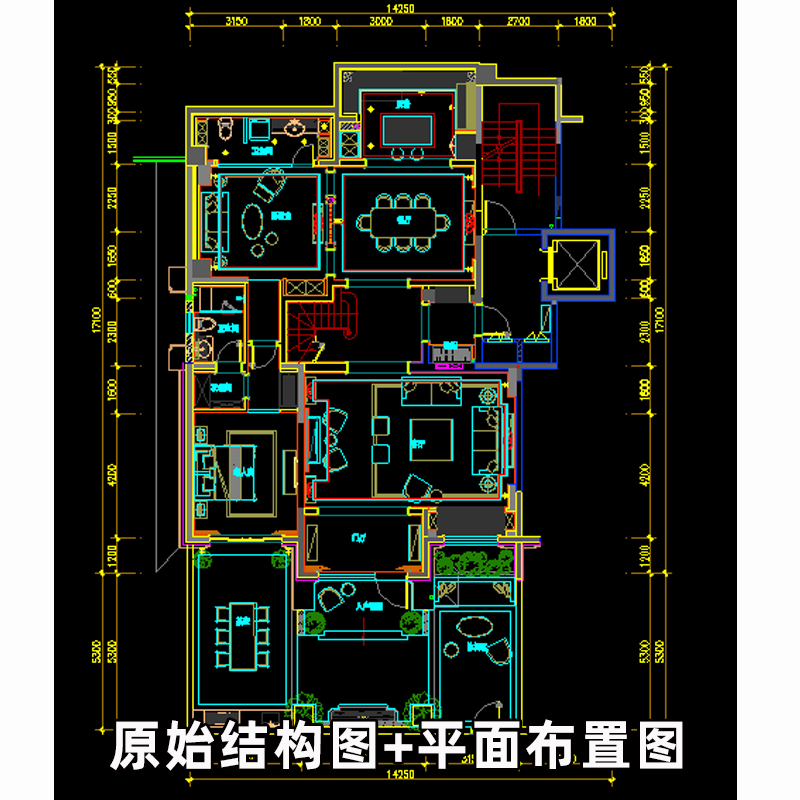 别墅豪宅CAD平面布置局图独栋自建房原始结构思优化CAD户型图素材 - 图1