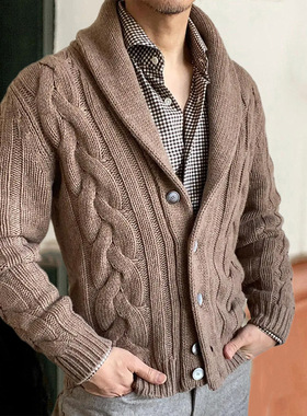 2025 Knitted Cardigan Men's Lapel Twist Flower at Men's Clot