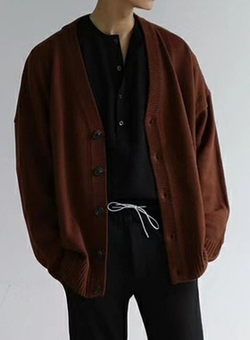 Cardigan Men's Korean-style Fashionable Loose Solid lor Acad