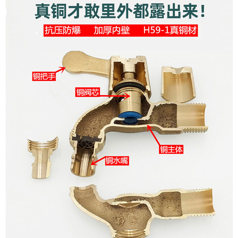 全铜加厚洗衣机水龙头室户外洗车浇花奶嘴普通快开4分水嘴拖把池