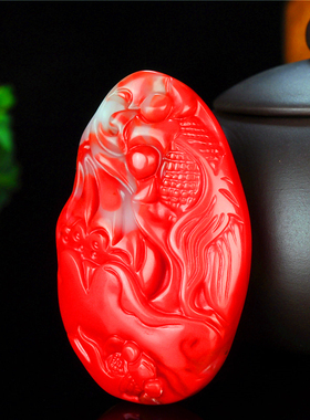 青峰玉业玉器新疆和田羊脂玉红玉白玉锦鲤鱼把件羊脂玉鱼挂件手玩