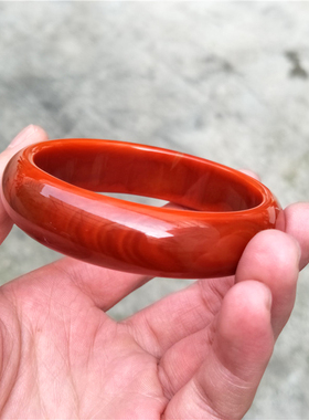 南红玛瑙手镯女款柿子红满红满肉玉镯子手饰手环送妈妈礼物附证书