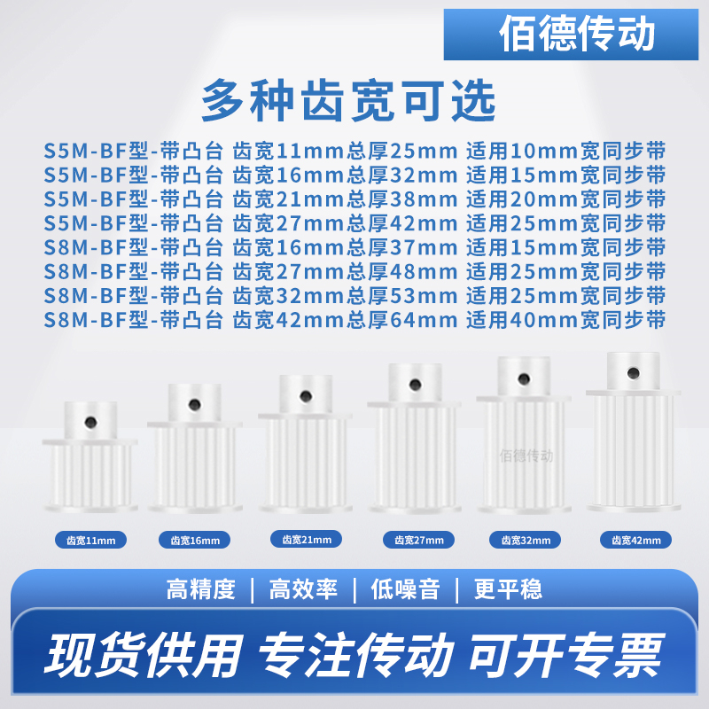 同步轮S5M40齿宽21/27BF内孔5 6 8 10 129铝微型调节导向同步带轮 - 图0