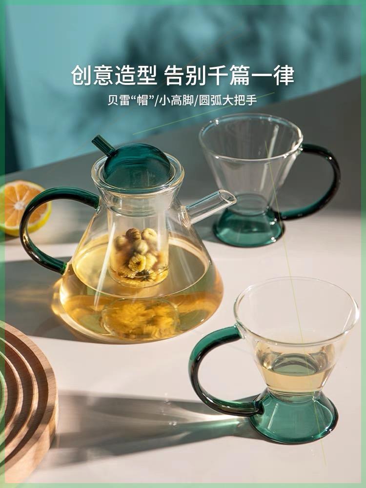 日桃玻璃制品茶具套装一壶两杯玻璃泡茶壶高档耐高温咖啡壶套装9