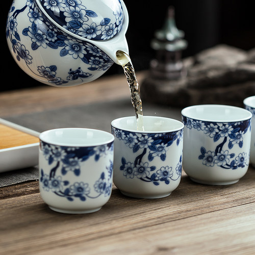 功夫茶杯陶瓷主人单个青花瓷2两6只装水杯套装复古啤酒杯家用茶碗 - 图0