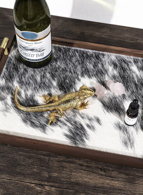 欧式轻奢进口材质马毛胡桃木托盘现家居别墅客厅卧室首饰收纳盘