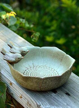 欧式复古陶瓷喂鸟喂食器户外落地小鸟喝水食盆防打翻