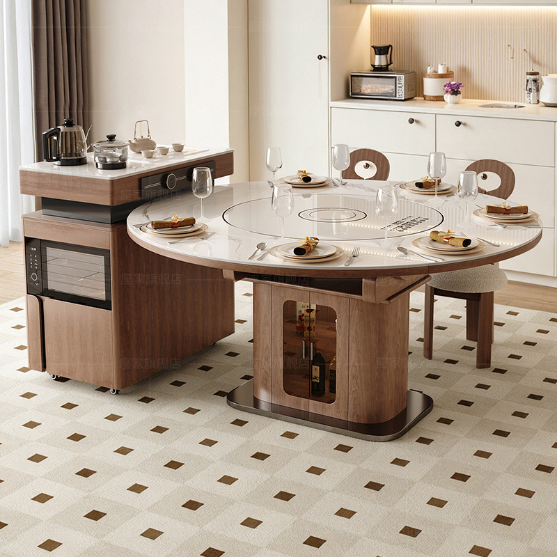 政府补贴座家智能岛台餐桌一体家用法式小户型带暖菜转盘实木圆桌,淘宝优惠券,粉丝福利购,淘宝优惠卷