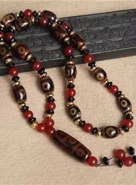 西藏天然九眼三珠项链吊