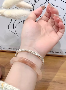 纯天然桃花酿手镯粉色玉子