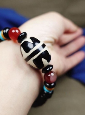 西藏三九眼天珠手串龙纹玛