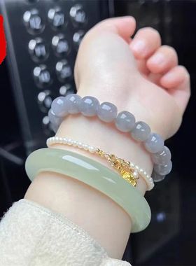 天然玉石新疆手镯冰种青白