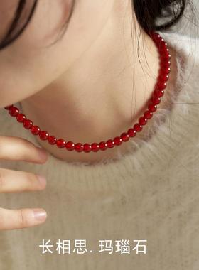 红玛瑙项链圆珠颈链锁骨链