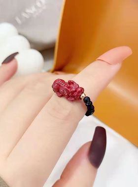 朱砂石榴戒指ins女高含量