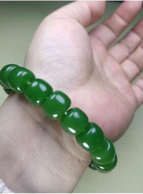 和田碧玉手串老型珠原石碧绿手链