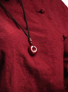 原矿朱砂平安扣吊坠女项链男