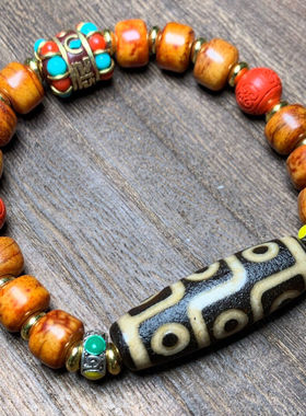 天然西藏真品式老玛瑙九眼