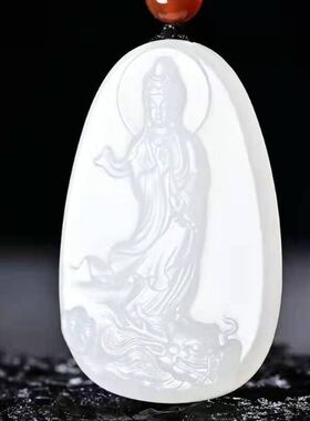 新疆和田玉羊脂白玉乘龙观音吊坠男女款真玉石挂件站观音玉牌