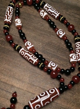 天然西藏老珠玛瑙项链手三