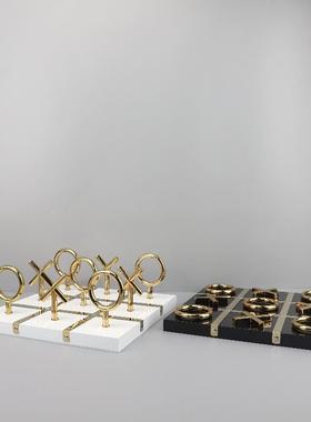 现代简约十字架XO造型九宫格棋盘摆件书房客厅卧室酒店家居装饰品