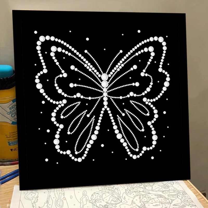 蝴蝶珍珠画手工diy氛围感材料包涂色填充治愈艺术家居立体装饰画