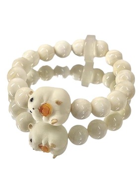 可爱仓鼠手链卡通动物国风设计白色手串2024新款中式小众可爱手饰