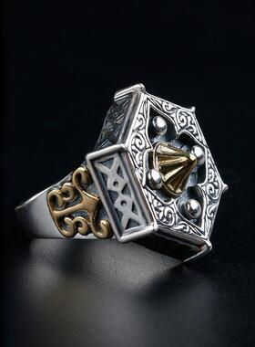 复古欧美五边形钉子戒指潮男女款个性小众设计食指戒时尚百搭指环