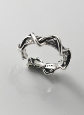 复古波浪风线条交织戒指女小众设计感个性食指戒时尚韩版百搭指环