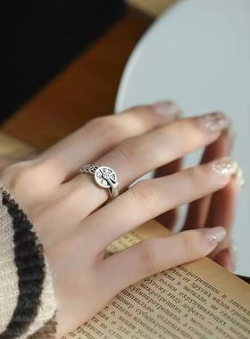 招财转运聚财可旋转银色钱币戒指女款复古做旧ins小众彩色指环