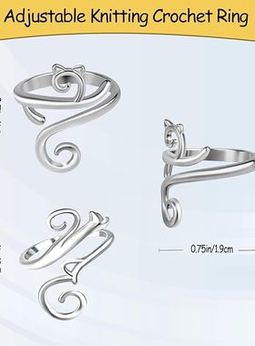 可调节钩针带纱线戒指钩编钩针编织指环用于张力钩针配饰开口戒