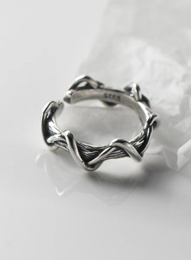 韩版复古缠绕波浪风线条交织戒指线指交质个性小众指环开口戒指
