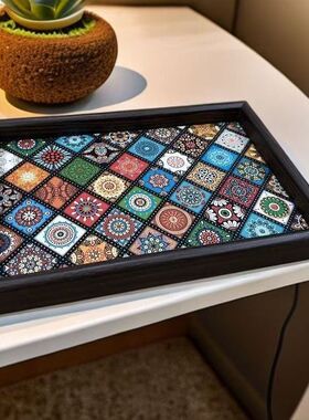 轻奢高级首饰收纳盒家用客厅茶几饰品项链手链耳环长方形木质托盘