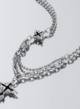 十字花纹钛钢项链男潮流小众百搭不掉色配饰高级感锁骨链轻奢