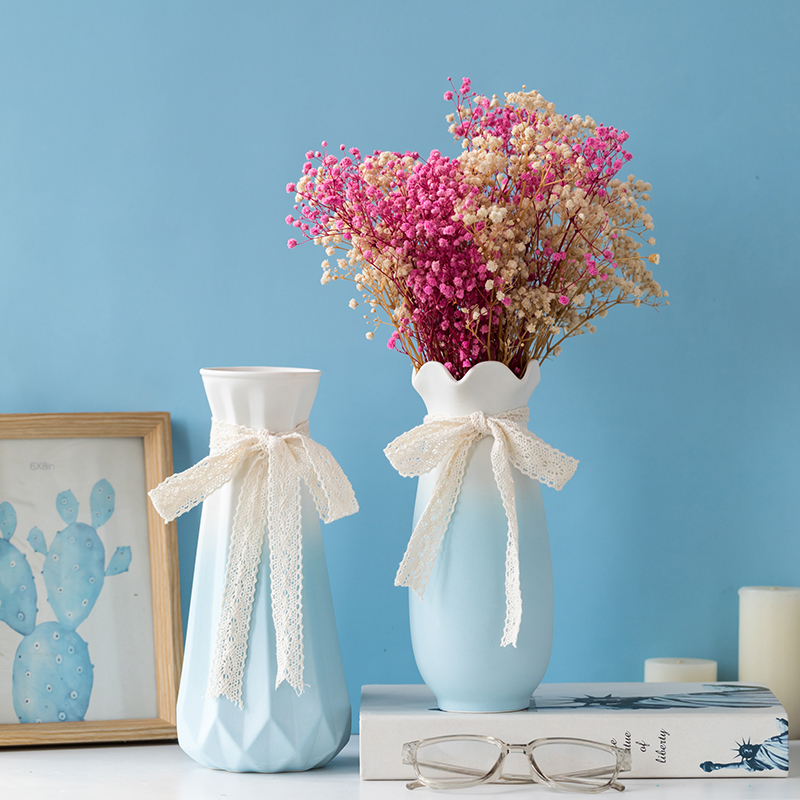 渐变蓝白色陶瓷花瓶水养北欧现代创意家居客厅插花干花装饰品摆件 - 图3