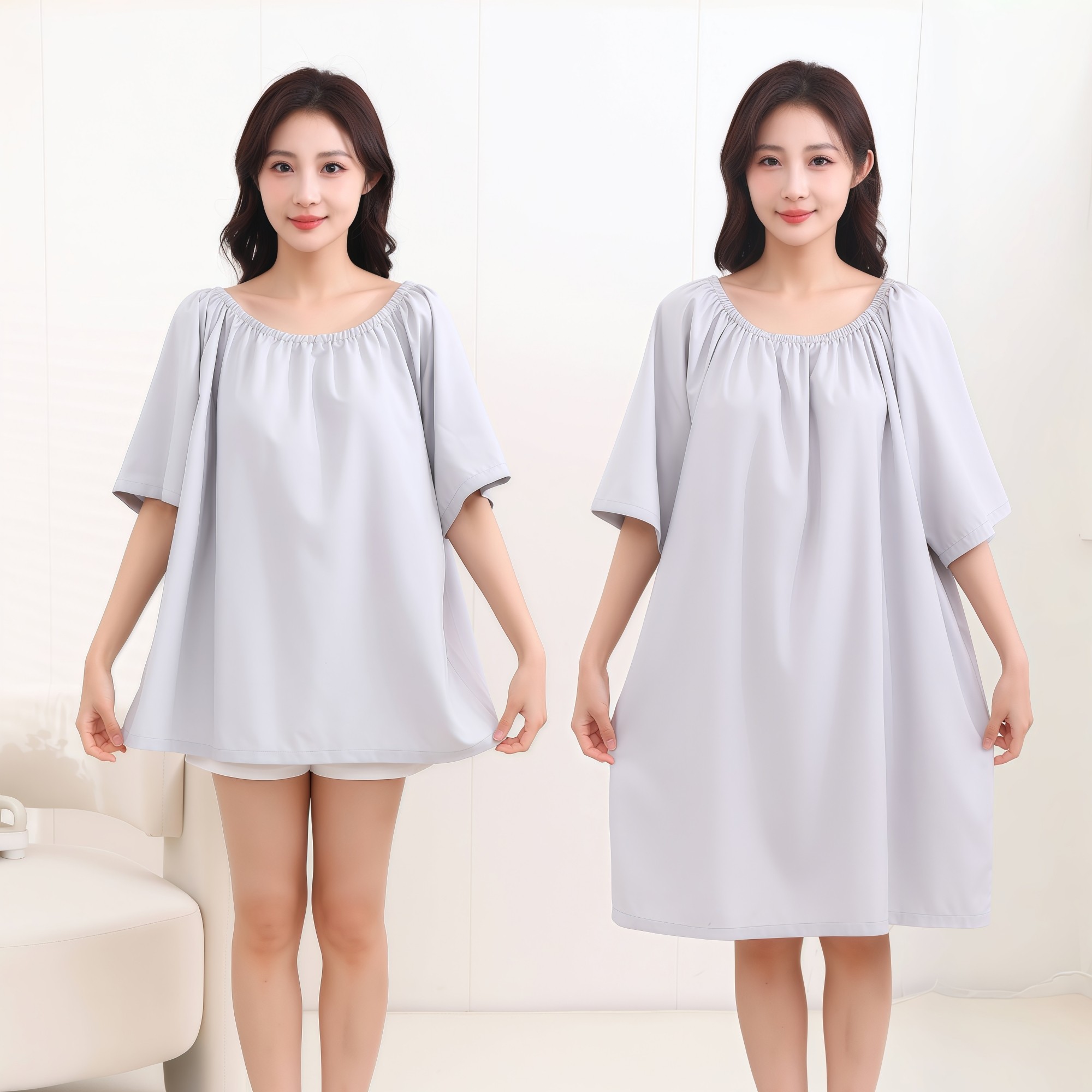 夏季薄款带袖美容院客人服开背浴裙亲肤速干按摩服水洗棉纯色浴袍,淘宝优惠券,粉丝福利购,淘宝优惠卷