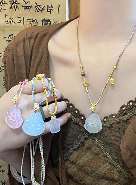 天然石玉髓佛公项链新中式复古