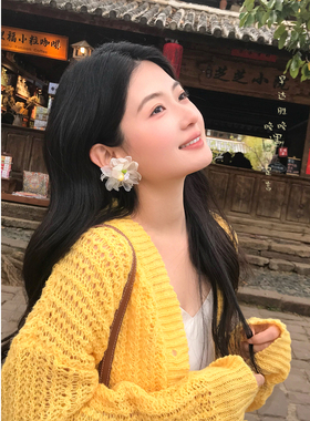 超仙白色花朵耳环独特气质