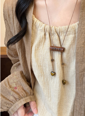 木质长款流苏项链新中式毛衣链